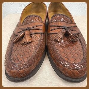 Massimo Emporio Woven Leather Tassel Loafers‎ Men Brown Basket Weave Dress Shoes
